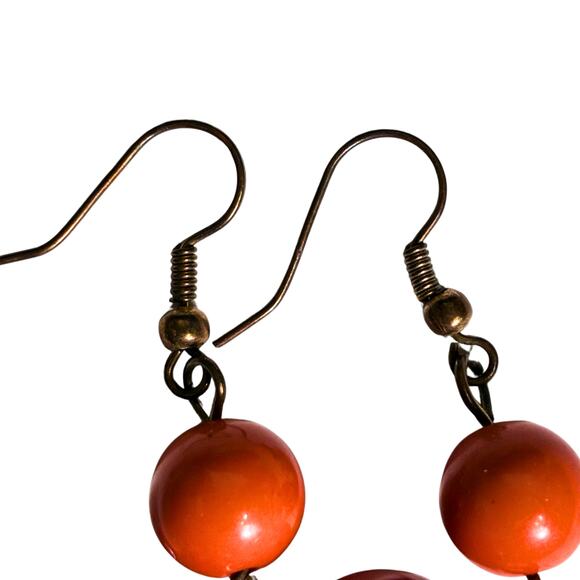 Orange Earrings Dangle Statement Hook Faux Pearls 2" Long Colorful Summer - Picture 4 of 5